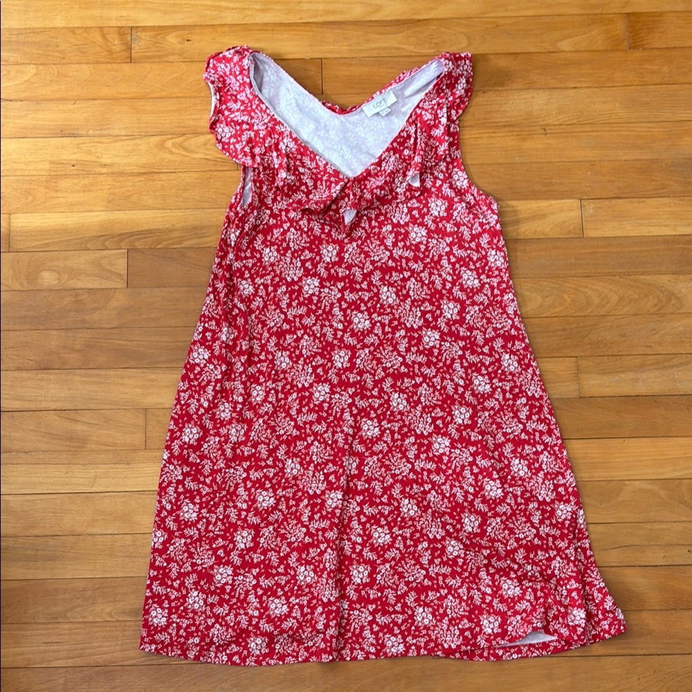 LOFT Red and White Sleeveless Sundress